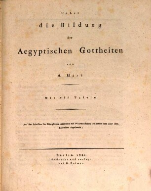Ueber die Bildung der Aegyptischen Gottheiten