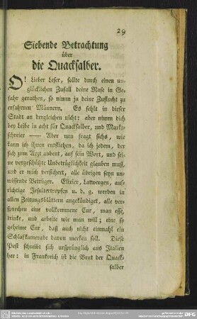 Siebende Betrachtung über die Quacksalber