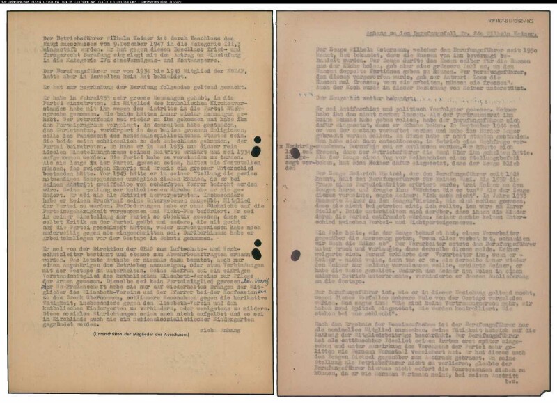 Entnazifizierung Wilhelm Keimer , geb. 08.01.1885 (Betriebsleiter)