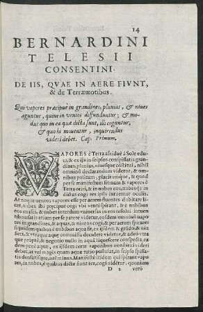Bernardini Telesii Consentini. De Iis, Quae In Aere Fiunt, & de Terraemotibus.