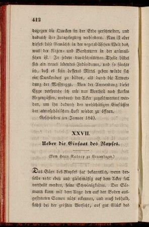 XXVII. Ueber die Einsaat des Rapses
