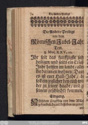 Die Andere Predigt von dem Römischen Jubel-Jahr.