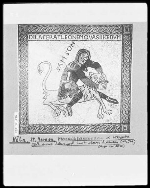 Stiftmosaikboden in Sankt Gereon — Szenen aus dem Leben des Samson — Samson bezwingt den Löwen