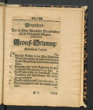 Verzeichnis. Der ... Enthaltenen Capitul