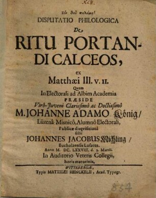 Disp. philol. de ritu portandi calceos : ex Matth. III, 11