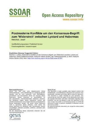 Postmoderne Konflikte um den Konsensus-Begriff: zum 'Widerstreit' zwischen Lyotard und Habermas