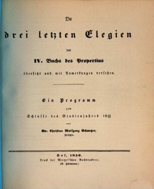 Die drei letzten Elegien des IV. Buchs des Propertius