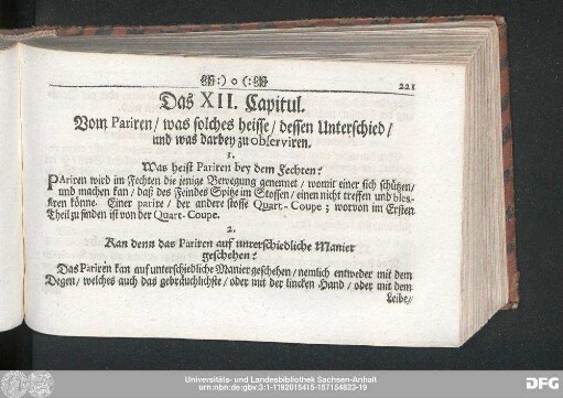 Das XII. Capitul. Vom Pariren, was solches heisse, dessen Unterschied, und was darbey zu observiren.