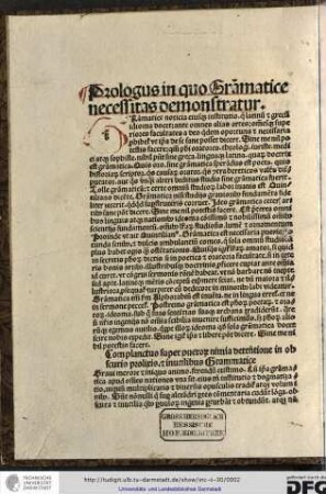 Prologus in quo grammatice necessitas demonstratur.