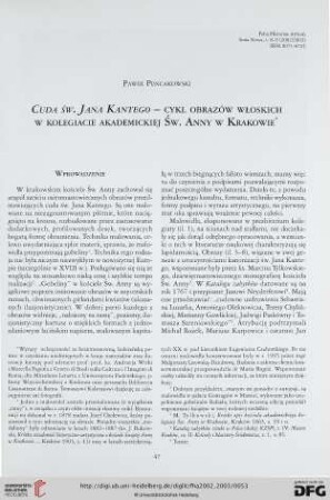 N.S. 8/9.2002/03: Cuda św. Jana Kantego - cykl obrazów włoskich w kolegiacie akademickiej Św Anny w Krakowie