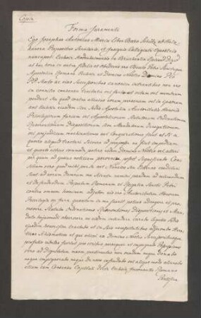 Formula juramenti des Marian Joseph Schütz von Holzhausen.