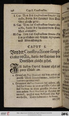 Caput I: Von der Constructione simplici oder recta, darin der Lateiner dem Deutschen gleiche gehet