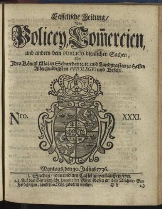 Nro. XXXI, Montags, den 30. Julius 1736