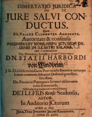 Diss. iur. de iure salvi conductus