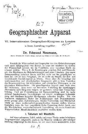 Geographischer Apparat, dem VI. Internationalen Geographen-Kongress zu London in dessen Ausstellung vorgeführt von Edmund Naumann