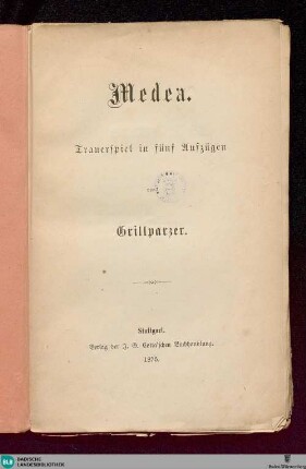 Medea : Trauerspiel in fünf Aufzügen