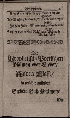 Der Prophetisch-Poetischen Psalmen oder Lieder / Andere Classe / in welcher zufinden Sieben Buß-Psalmen.