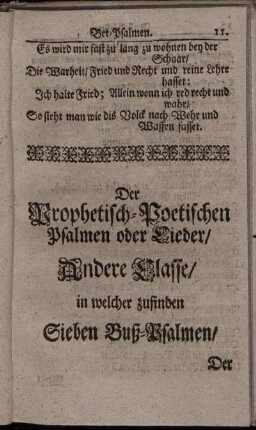 Der Prophetisch-Poetischen Psalmen oder Lieder / Andere Classe / in welcher zufinden Sieben Buß-Psalmen.