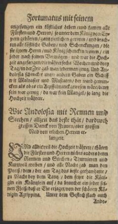 Wie Andolosia mit Rennen und Stechen/ allzeit das beste thät ... Neid von etlichen Herren erlangete.