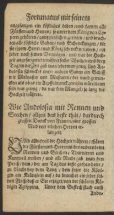 Wie Andolosia mit Rennen und Stechen/ allzeit das beste thät ... Neid von etlichen Herren erlangete.