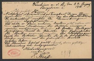 Brief an B. Schott's Söhne : 24.08.1916