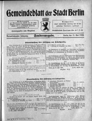 Sonderausgabe, 22. Mai 1922