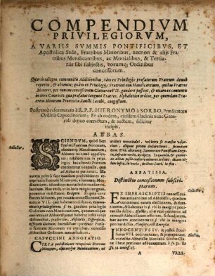 Compendivm Privilegiorvm Fratrvm Minorvm Et aliorum Mendicantium, & non Mendicantium