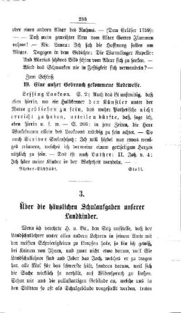 Über die häuslichen Schulaufgaben unserer Landkinder