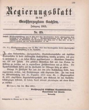 Nr. 85: Ministerialverordnung vom 12. Mai 1915 über das Vorrätighalten steriler physiologischer Kochsalzlösung in den Apotheken