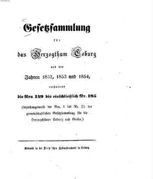 Gesetz-Sammlung für das Herzogtum Coburg. 1852/54