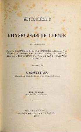 Zeitschrift für physiologische Chemie, 4. 1880