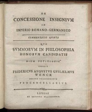 Commentatio 5: De Concessione Insignium In Imperio Romano-Germanico. Commentatio 5