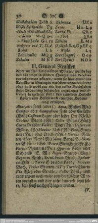 III. General-Register derer meisten Lateinischen Wörter, welche bey den Nahmen in solchen Charten von Palästina vorzukommen pflegen, ...
