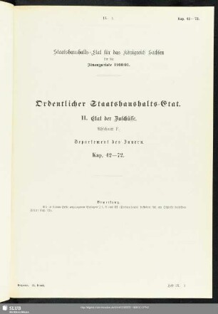 II. Etat der Zuschüsse. Abschnitt F. Departement des Innern. Kap. 42-72