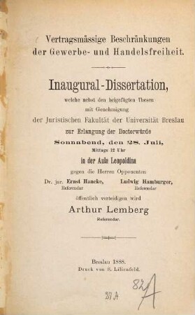 Vertragsmässige Beschränkungen der Gewerbe- und Handelsfreiheit