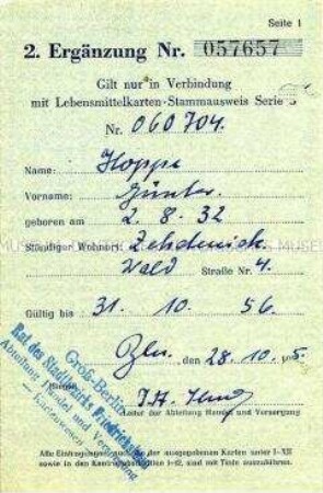 Ausweis zum Bezug von Lebensmittelkarten