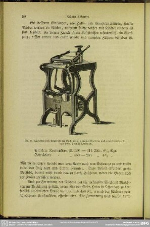 Fig. 16. Maschine zum Abressen der Buchrücken (Endossir-Maschine nach amerikanischer Art) von Gebr. Heim in Offenbach