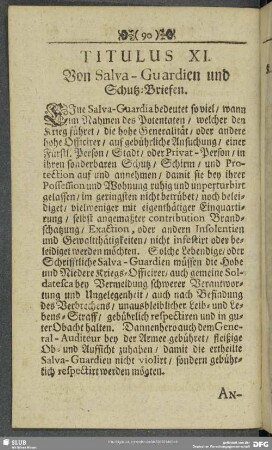 Titulus XI. Von Salva-Guardien und Schutz-Briefen