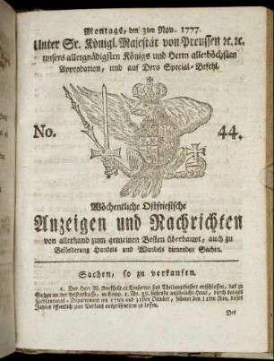 No. 44. Montags, den 3ten Nov. 1777.