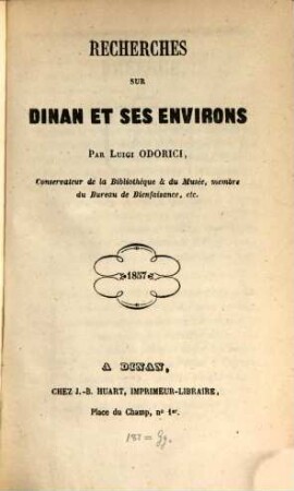 Recherches sur Dinan et ses environs