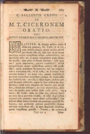 C. Sallustii Crispi in M. T. Ciceronem Oratio