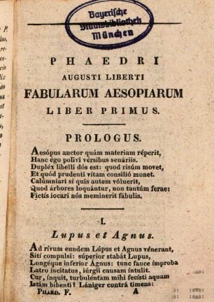 Phaedri Augusti liberti Fabularum Aesopiarum libri V : Cum appendice duplici ; Accedunt et Aviani et Faerni fabulae