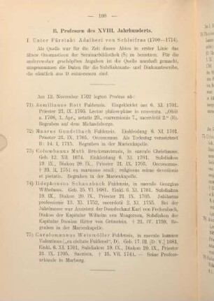 I. Unter Fürstabt Adalbert von Schleifras /1700.1714).