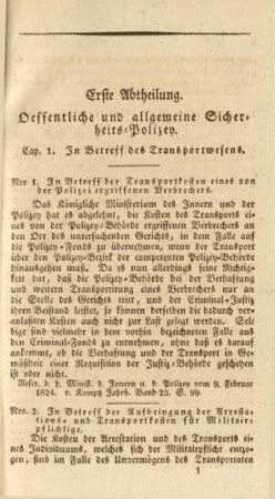 Erste Abtheilung. Oeffentliche und allgemeine Sicherheits-Polizey.