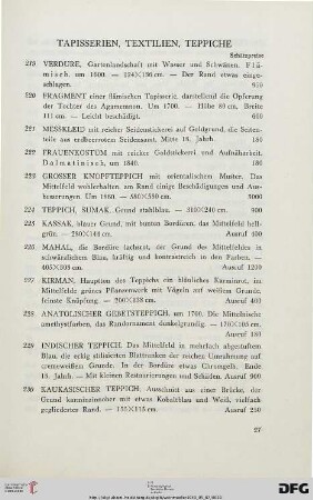Tapisserien, Textilien, Teppiche (Nr. 219-231)