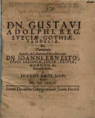 Dn. Gustavi Adolphi ... particula laudis et laborum herculeorum