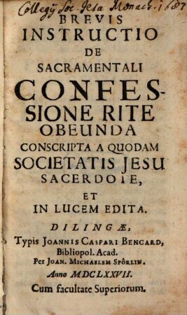Brevis Instructio De Sacramentali Confessione Rite Obeunda