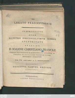 De Legato Praeceptionis : Commentatio