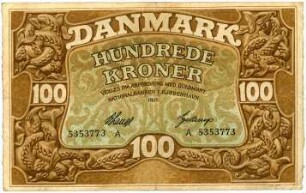 Geldschein, 100 Kroner, 1928