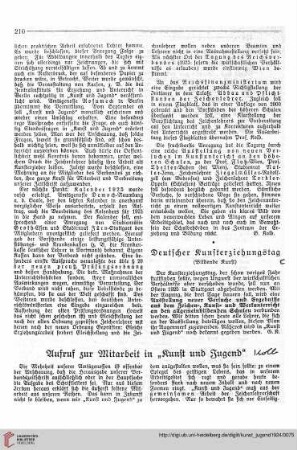 N.F. 4.1924 S.210-211: Aufruf zur Mitarbeit in "Kunst und Jugend"